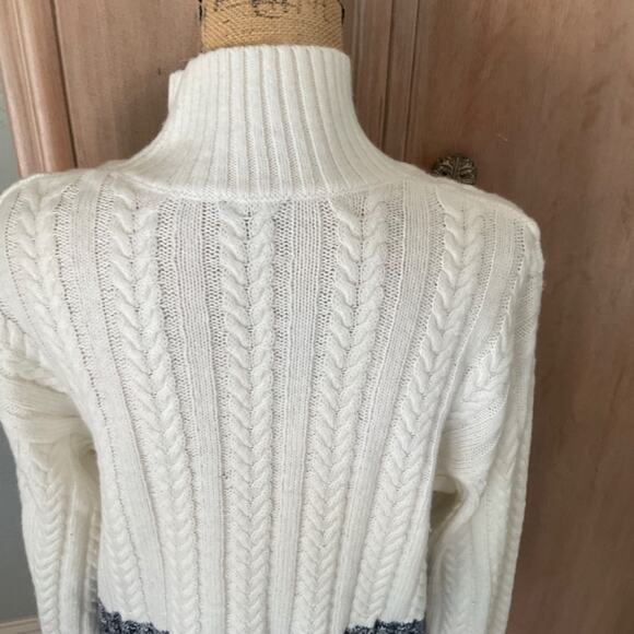 Splendid color block cotton turtleneck sweater ivory gray cable knit fisherman L - Picture 13 of 16